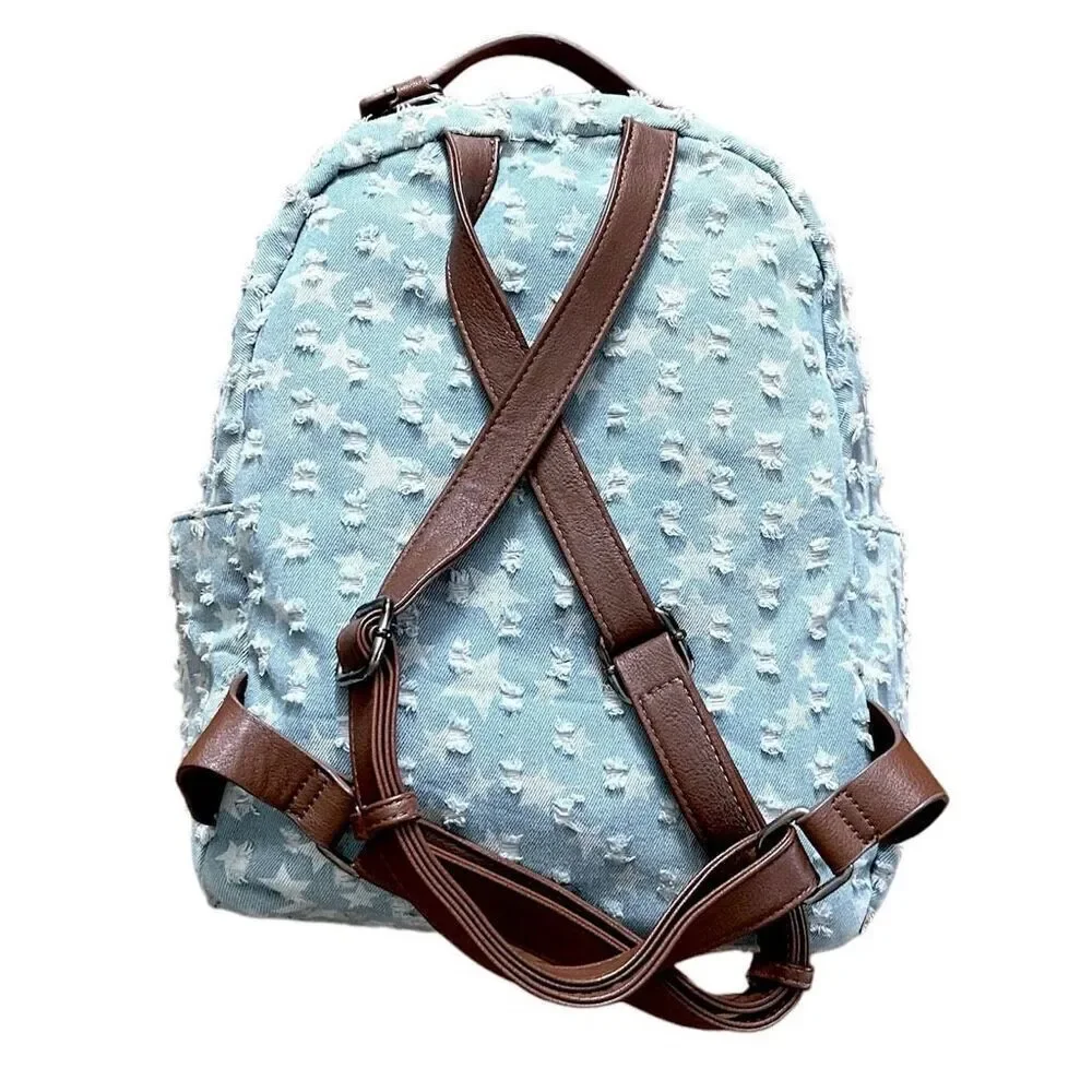 Distressed Denim Stars Backpack MMS Design Studios
